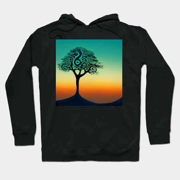 Solitary stylized tree at sunset with interesting branch pattern. Hoodie by Liana Campbell